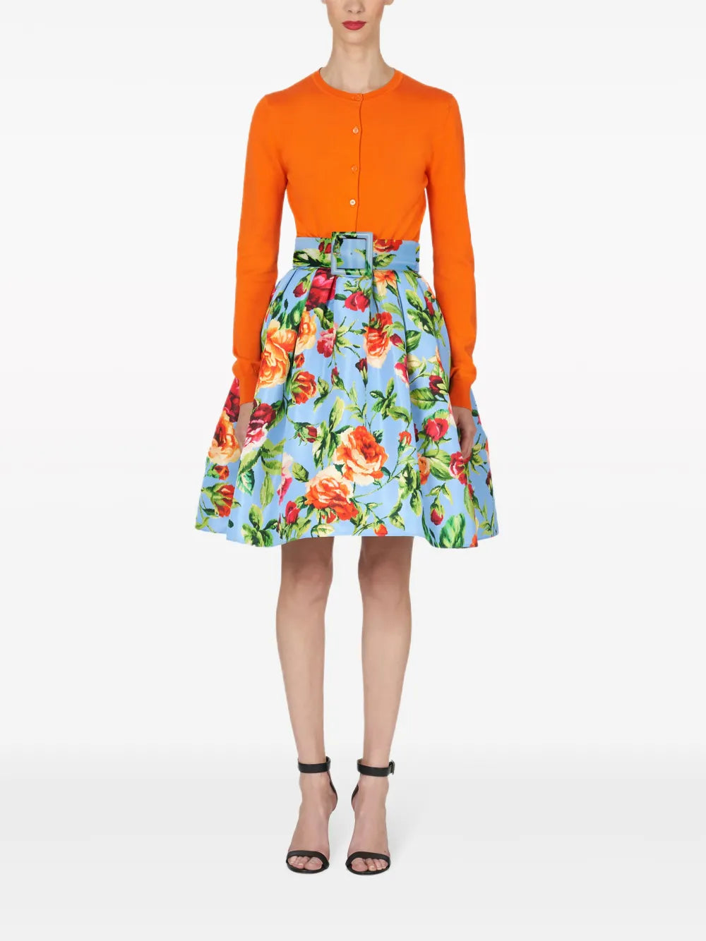 Floral-Print Buckle-Fastening Skirt