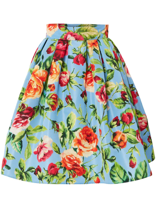 Floral-Print Buckle-Fastening Skirt