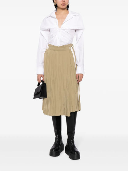 Pleated Wrap Midi Skirt