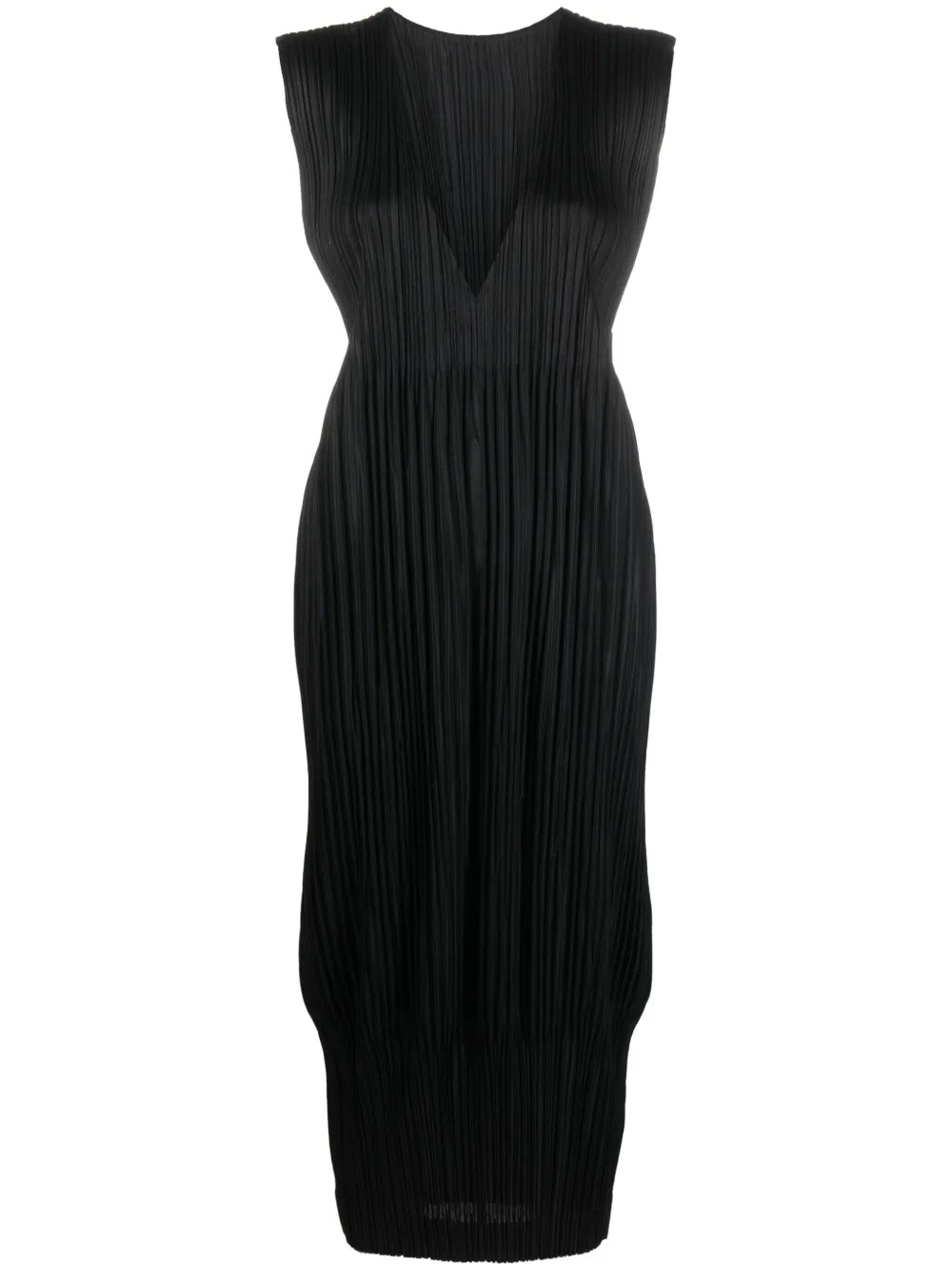 Plissé V-Neck Midi Dress