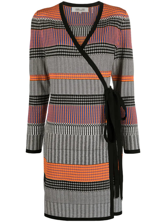 Brigid Geometric-Pattern Ribbed-Knit Wrap Dress