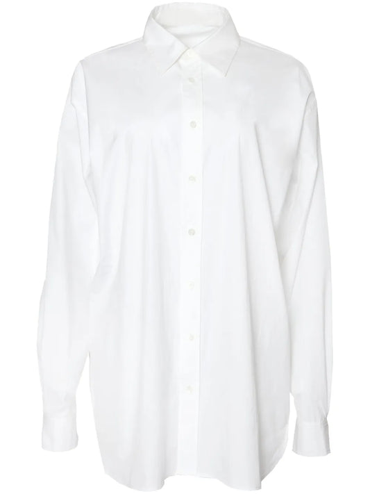 Straight-Point Collar Cotton Shirt