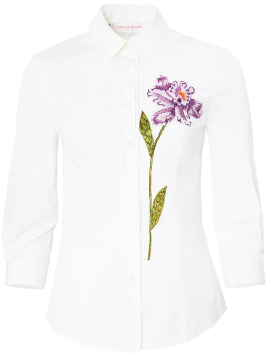 Floral-Embroidered Cotton Shirt