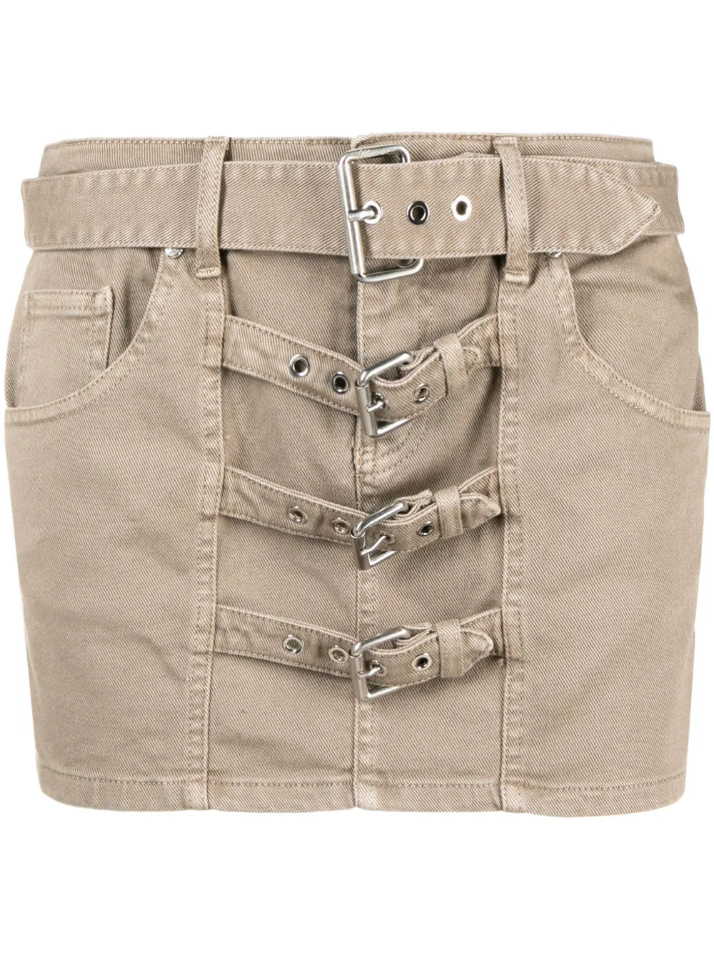 Buckle-Embellished Denim Miniskirt