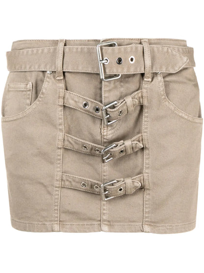 Buckle-Embellished Denim Miniskirt