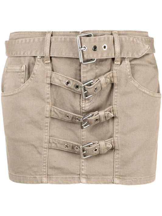 Buckle-Embellished Denim Miniskirt