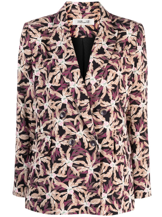 Gloria Floral-Pattern Double-Breasted Blazer