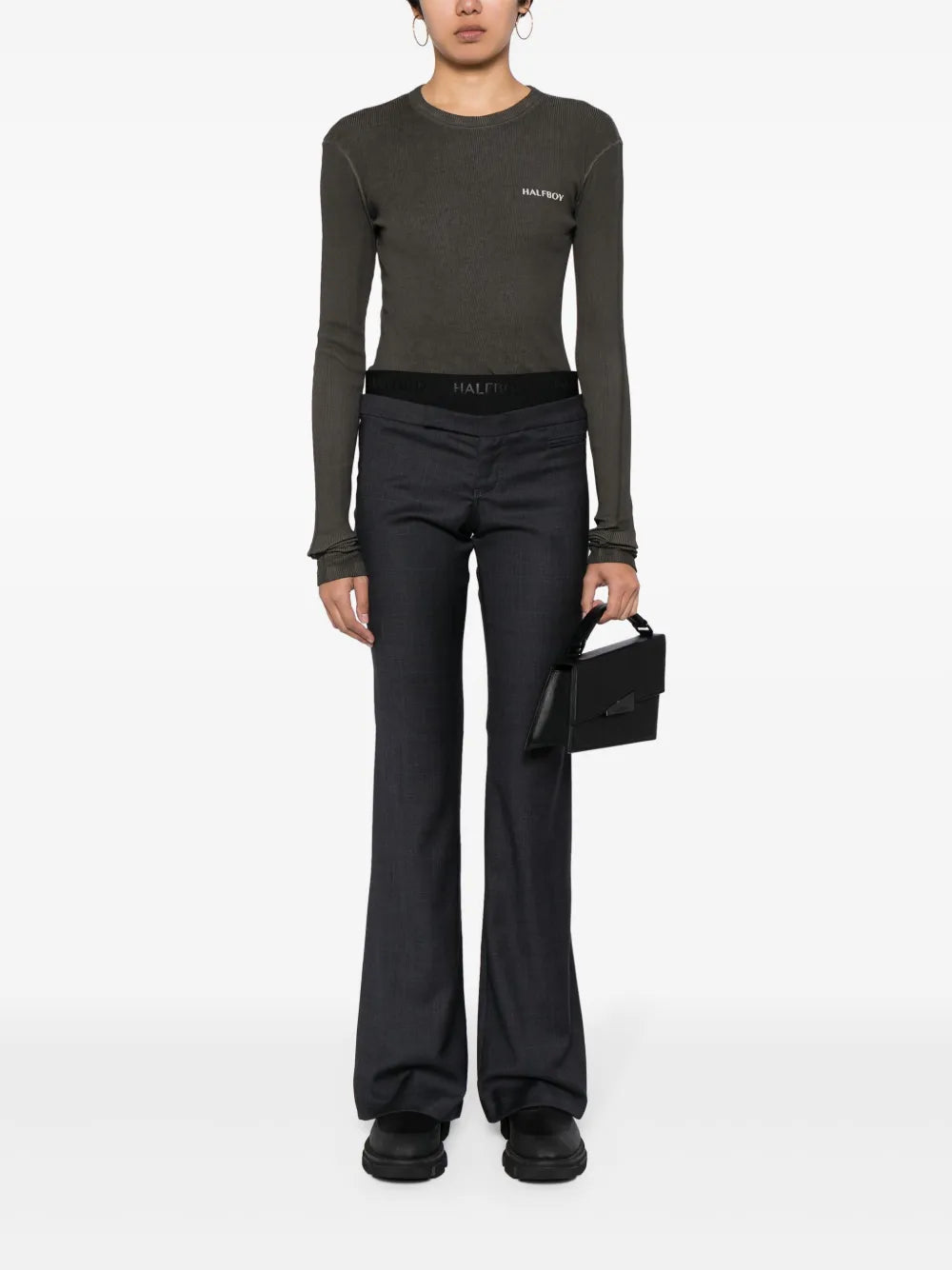 Logo-Waistband Layered-Detail Flared Trousers