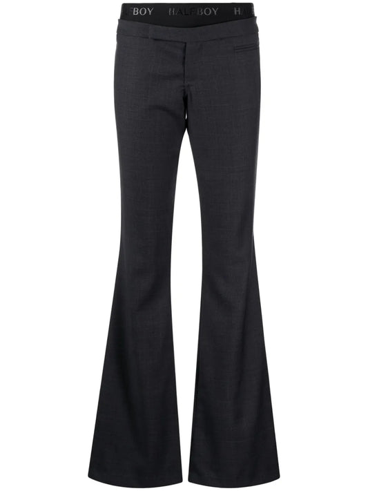 Logo-Waistband Layered-Detail Flared Trousers