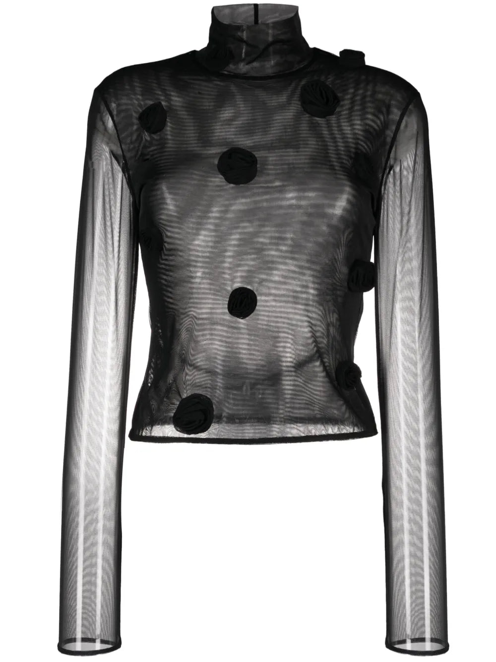 Floral-Appliqué Long-Sleeve Mesh Top