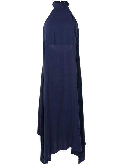 Asymmetric-Hem Halterneck Dress