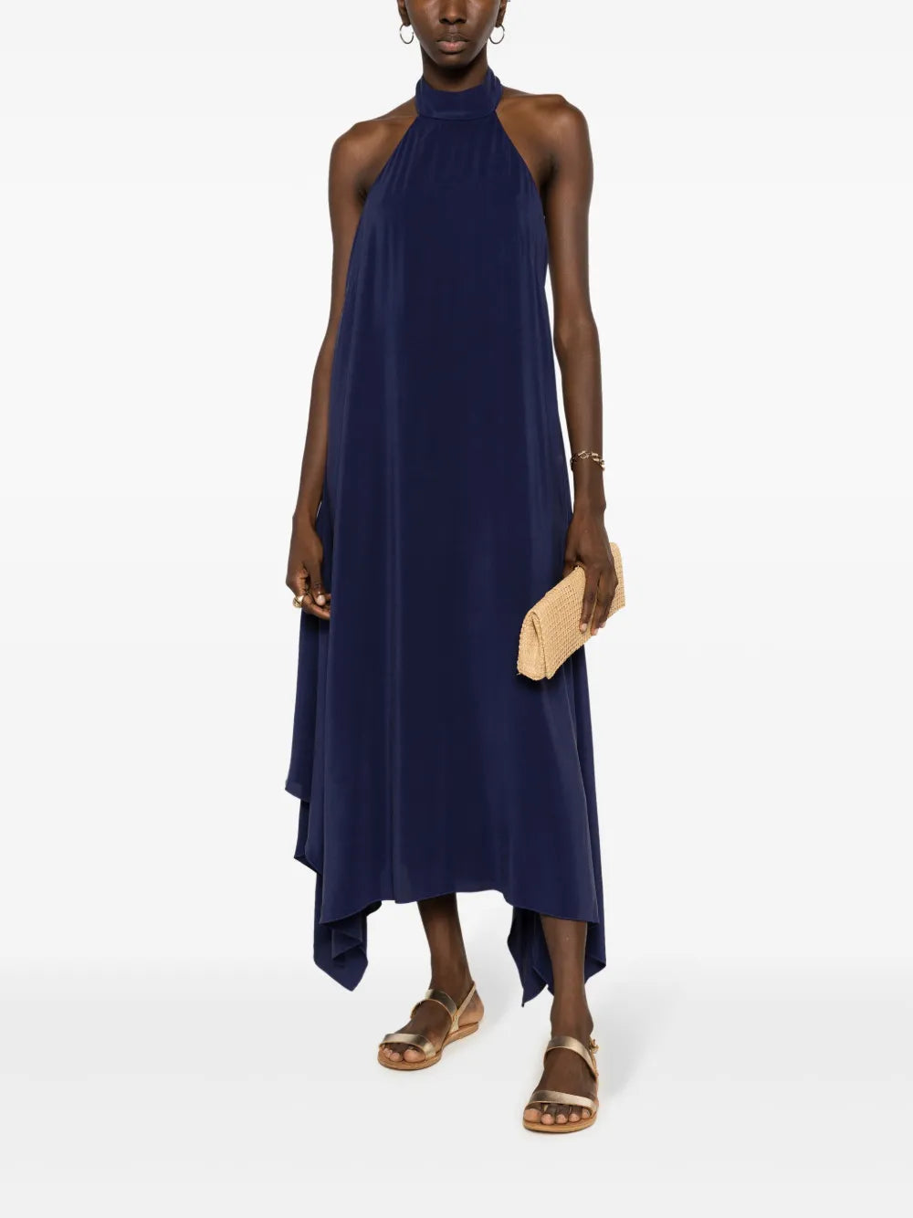 Asymmetric-Hem Halterneck Dress