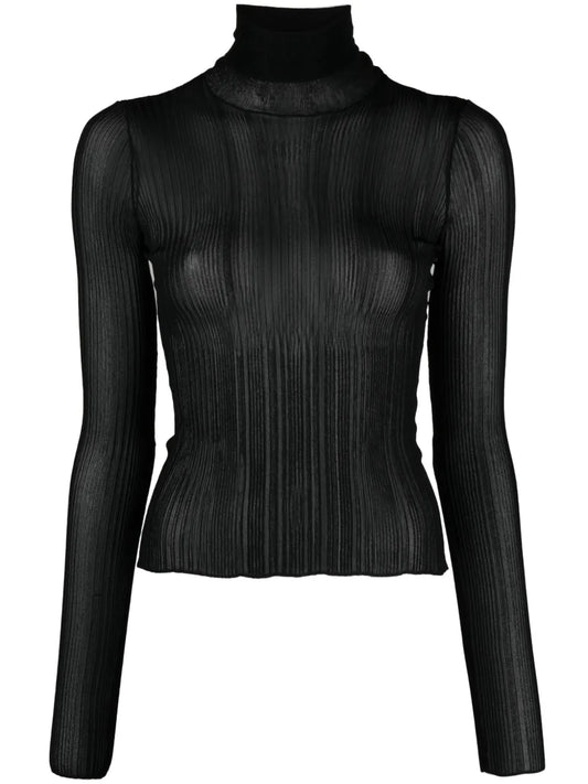 Semi-Sheer Mock-Neck Top
