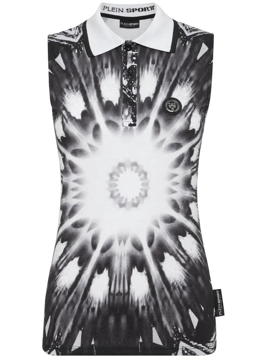 Logo-Print Sleeveless Polo Top