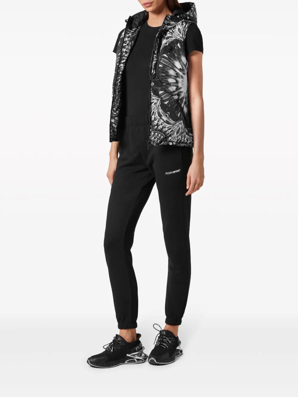 Logo-Appliqué Graphic-Print Puffer Gilet