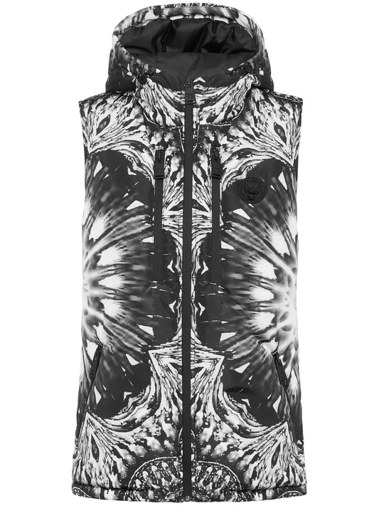 Logo-Appliqué Graphic-Print Puffer Gilet