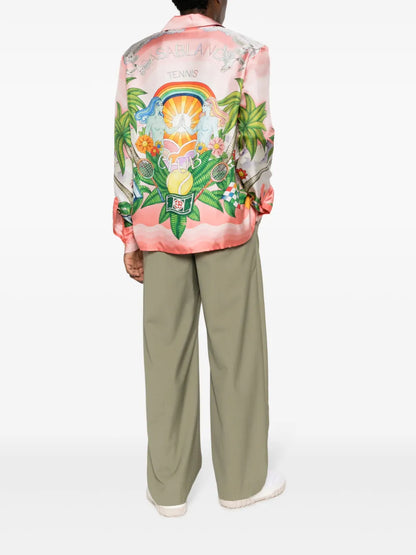 Paix Et Amour Tennis Club-Print Silk Shirt