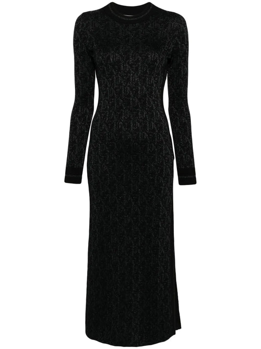 Monogram-Jacquard Open-Back Midi Dress