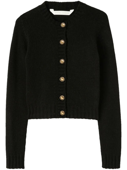 Curved-Logo Wool-Blend Cardigan