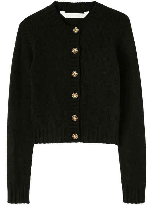 Curved-Logo Wool-Blend Cardigan