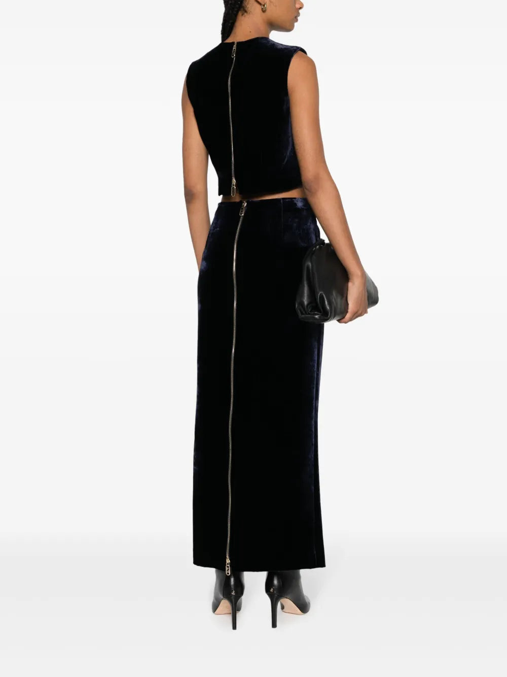 Zip-Embellished Velvet Maxi Skirt