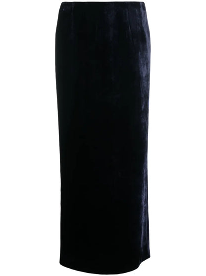 Zip-Embellished Velvet Maxi Skirt