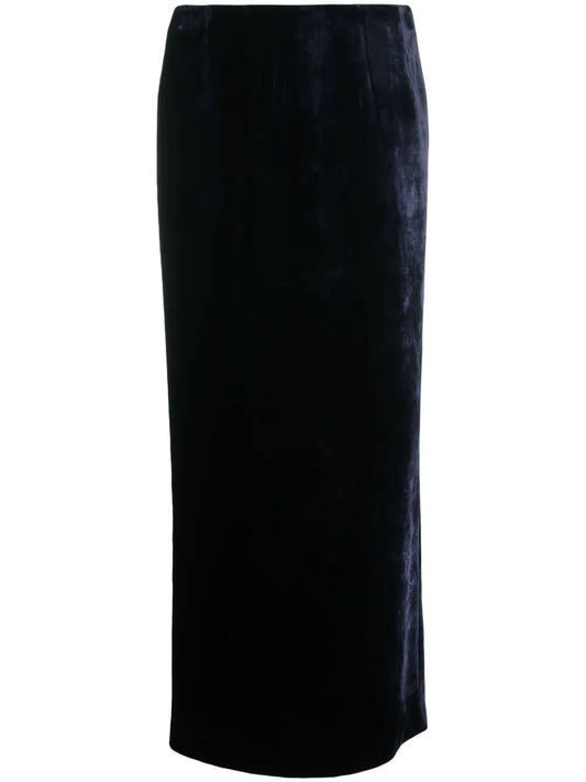 Zip-Embellished Velvet Maxi Skirt