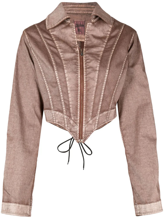 Cropped Corset-Style Denim Jacket