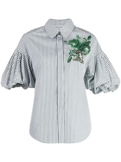 Floral-Print Puff-Sleeve Shirt