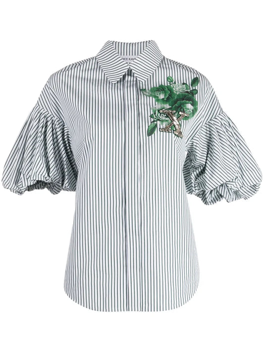 Floral-Print Puff-Sleeve Shirt