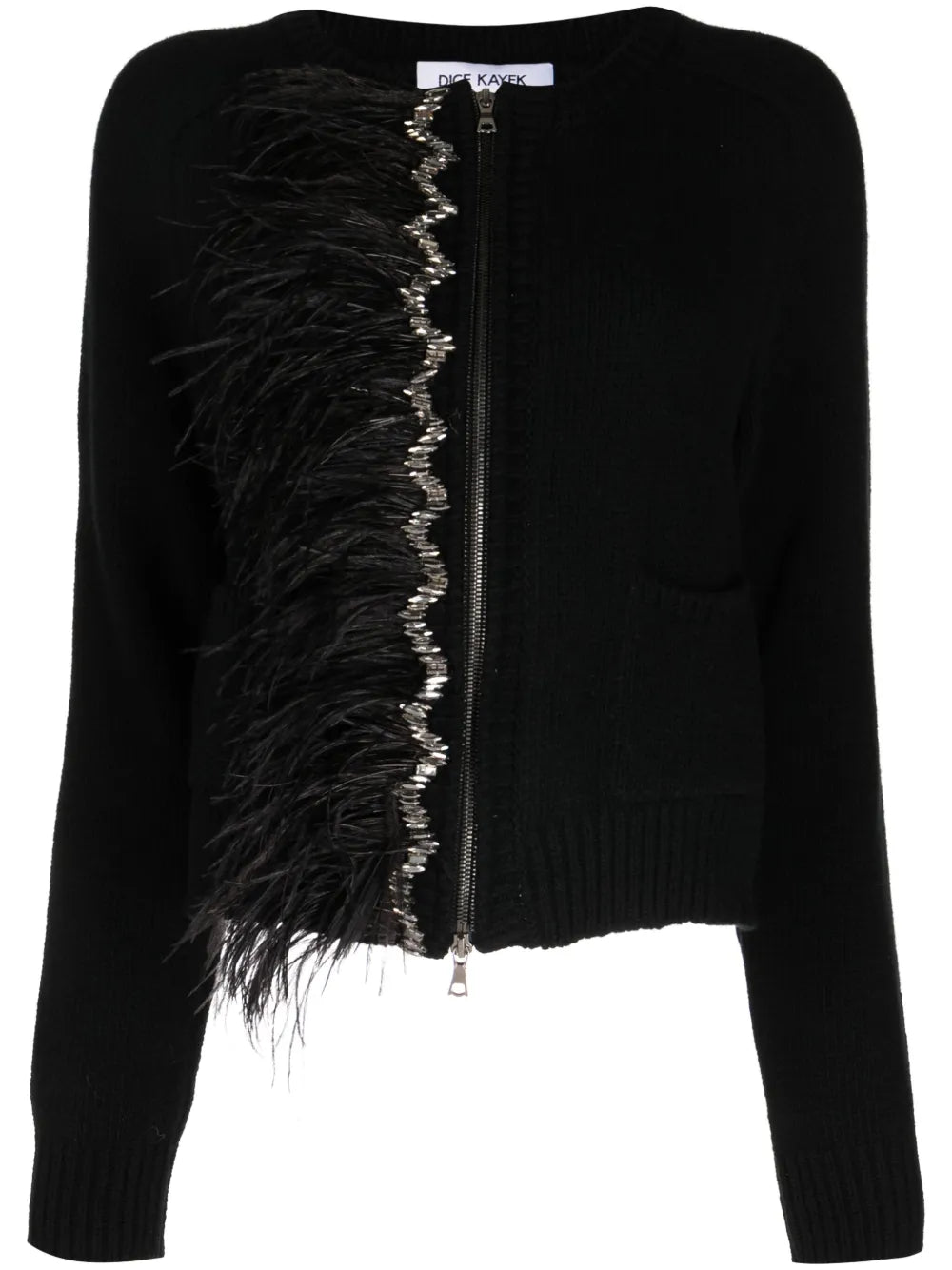 Crystal-Embellished Zip-Up Cardigan