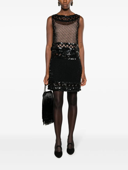 Ricamato Tulle Beaded Miniskirt