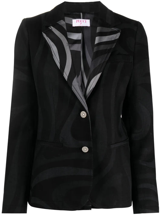 Marmo-Print Single-Breasted Blazer