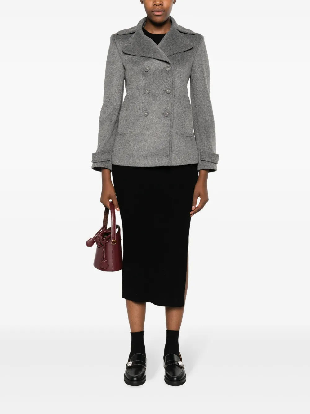 Notched-Lapels Mélange-Effect Peacoat