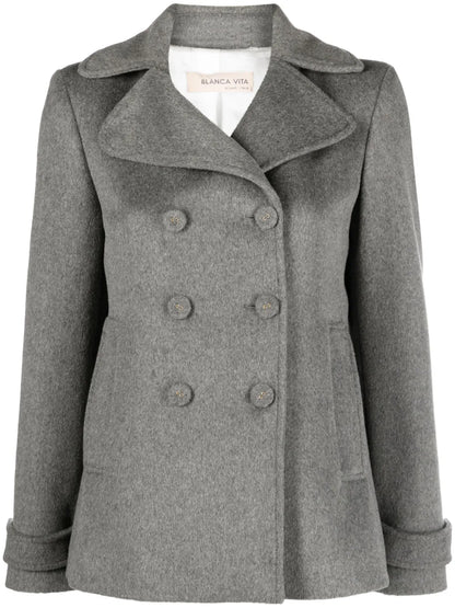 Notched-Lapels Mélange-Effect Peacoat