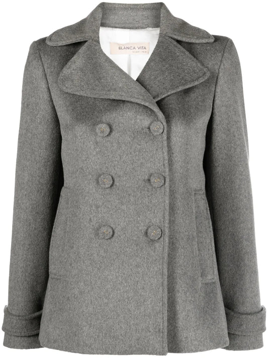 Notched-Lapels Mélange-Effect Peacoat