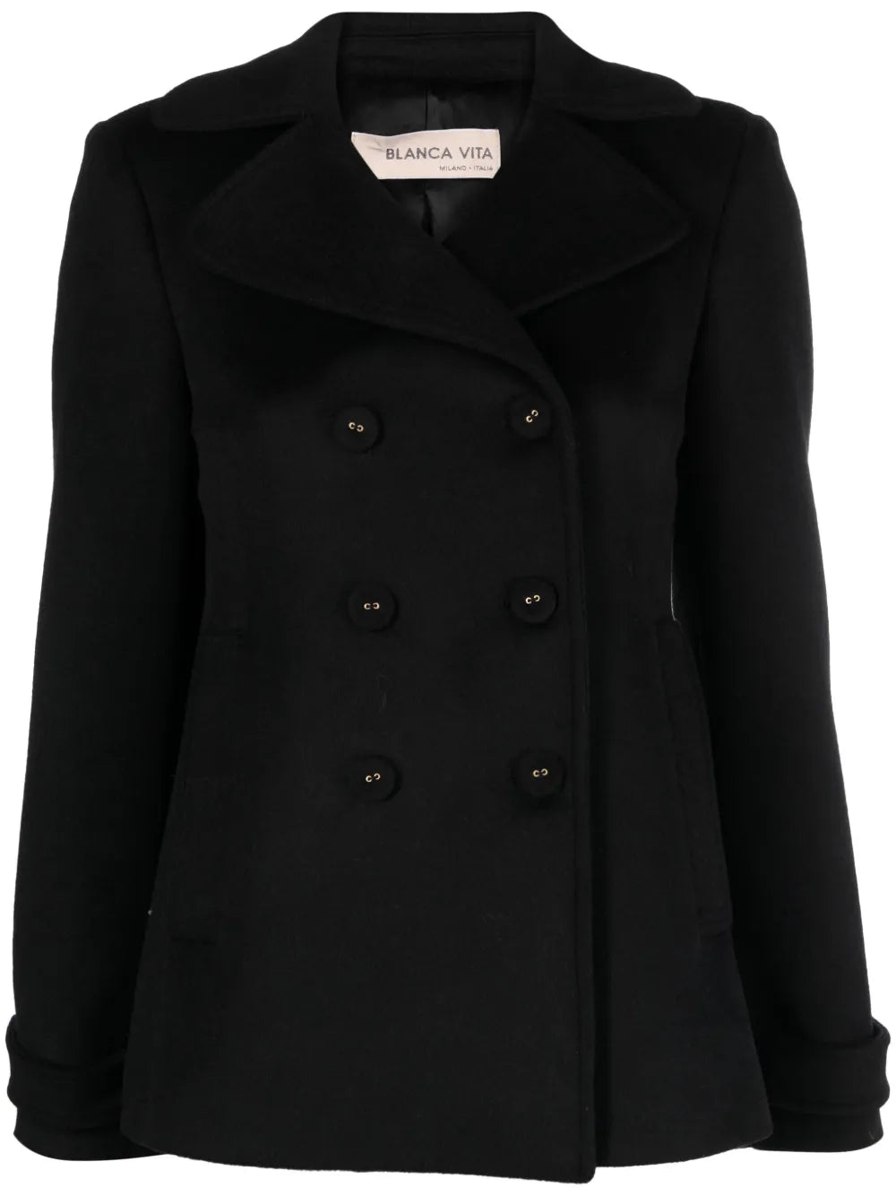 Notched-Lapels Brushed-Effect Peacoat