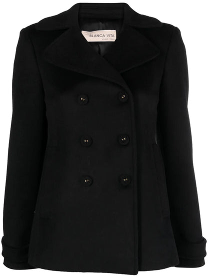 Notched-Lapels Brushed-Effect Peacoat