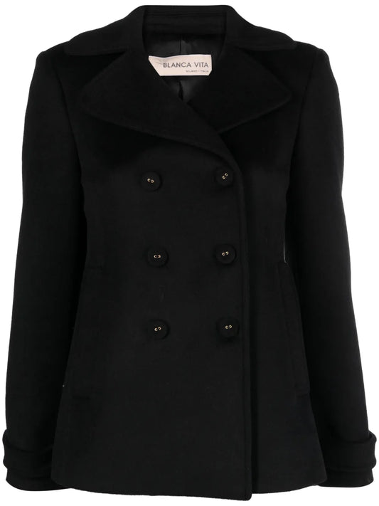 Notched-Lapels Brushed-Effect Peacoat