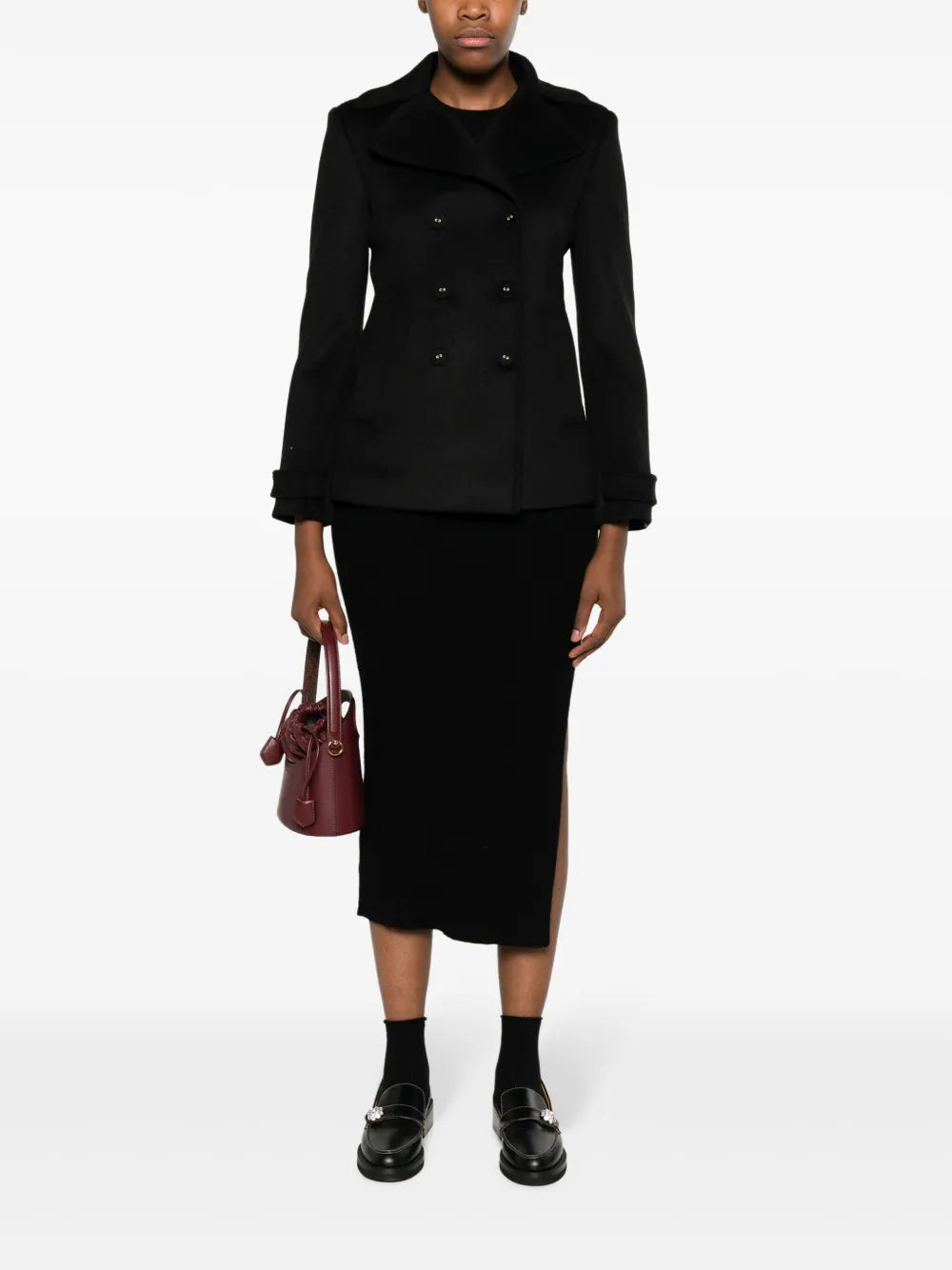 Notched-Lapels Brushed-Effect Peacoat