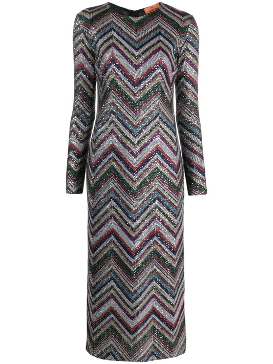 Zigzag Sequin-Embellished Midi Dress