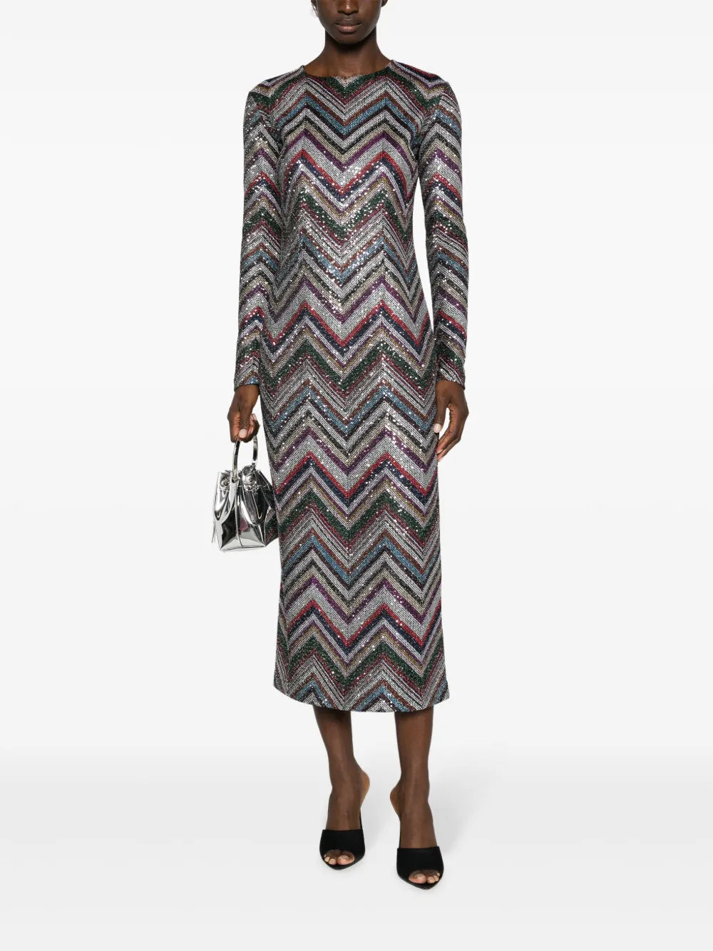 Zigzag Sequin-Embellished Midi Dress