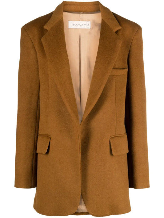 Notched-Lapels Brushed-Effect Blazer