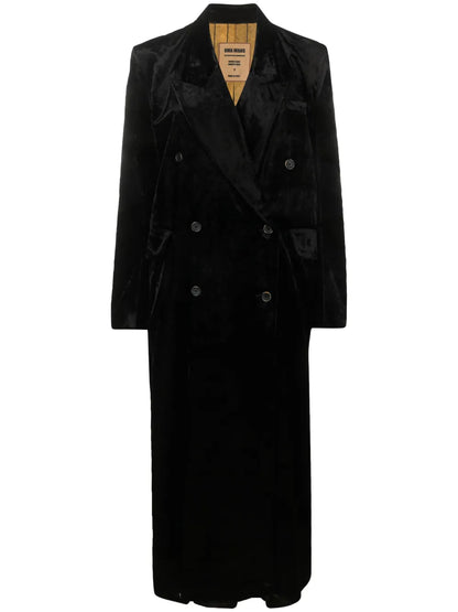 Velvet-Effect Double-Breasted Coat