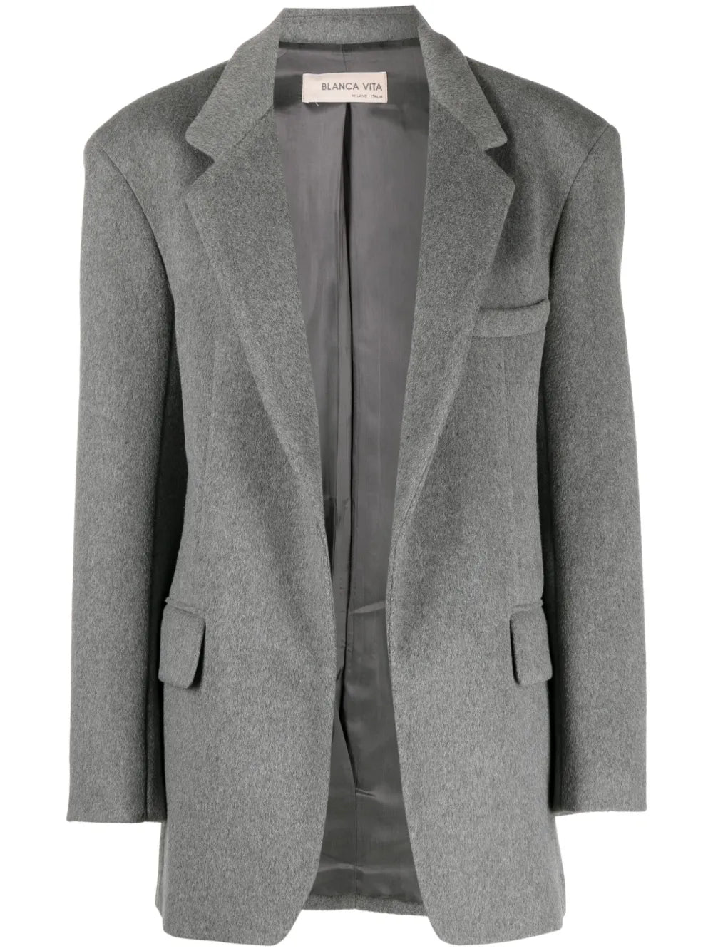 Notched-Lapels Mélange-Effect Blazer
