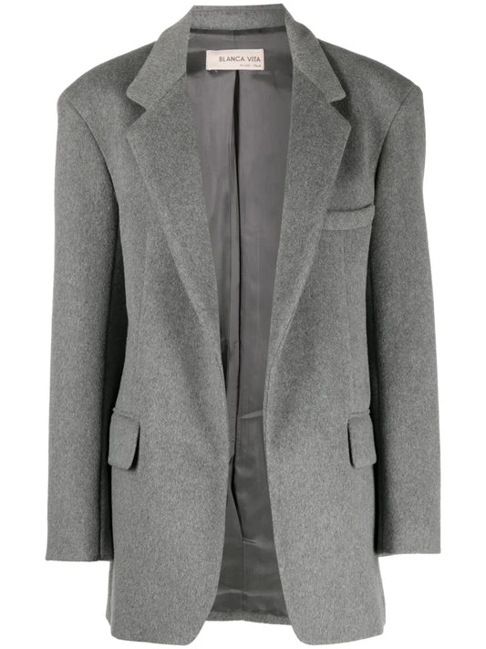 Notched-Lapels Mélange-Effect Blazer