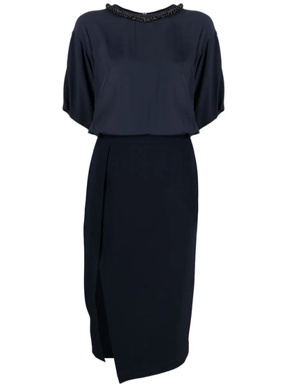 Crystal-Embellished Panelled Midi Dress