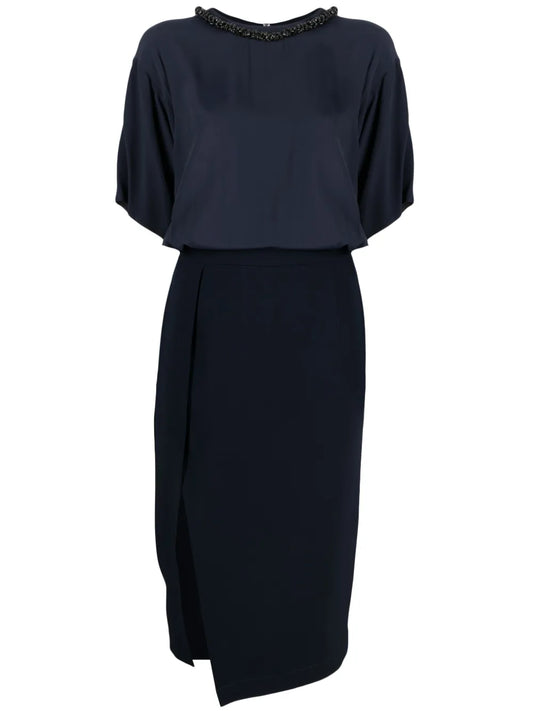 Crystal-Embellished Panelled Midi Dress