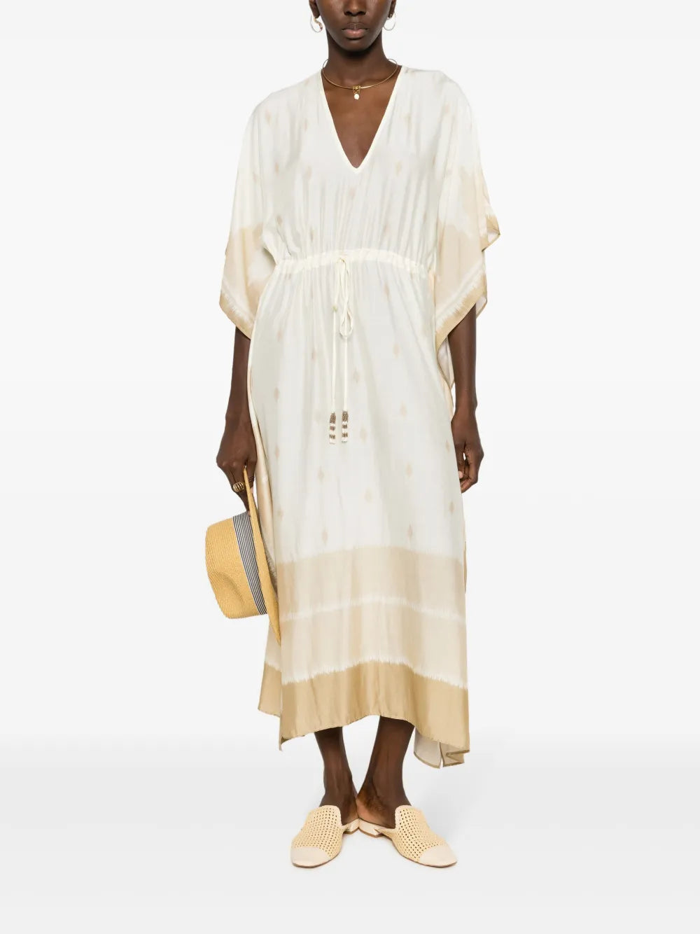 Ikat-Pattern Faded Kaftan Midi Dress