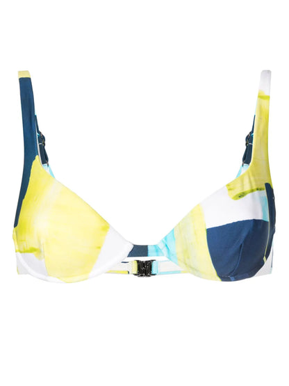 Abstract-Pattern Print Clasp-Fastening Bikini Top